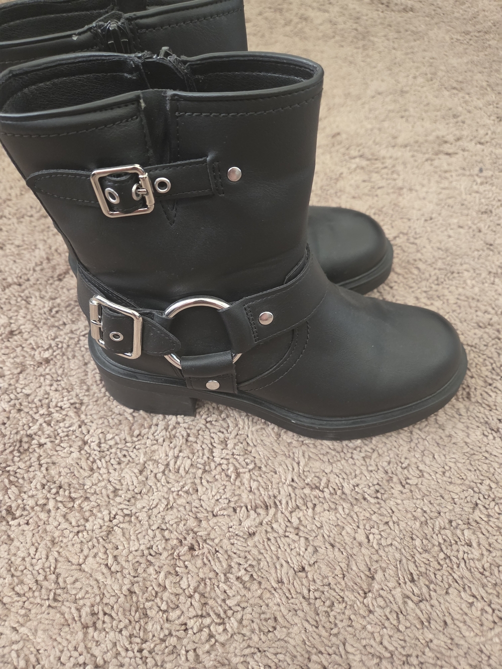 Womens Black Buckle Moto Boots